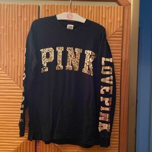 Pink by Victoria secret black and gold Lon sleeve tee